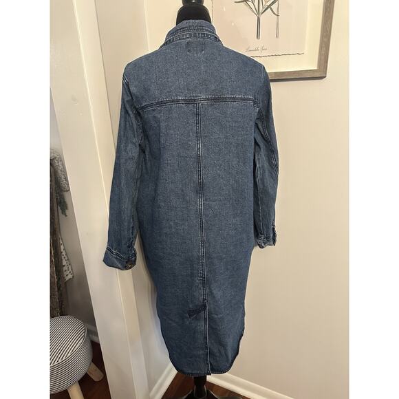 Forever 21 Denim Trench Coat Blue Jean Jacket Pockets Double Breasted Sz. Small - Picture 2 of 3